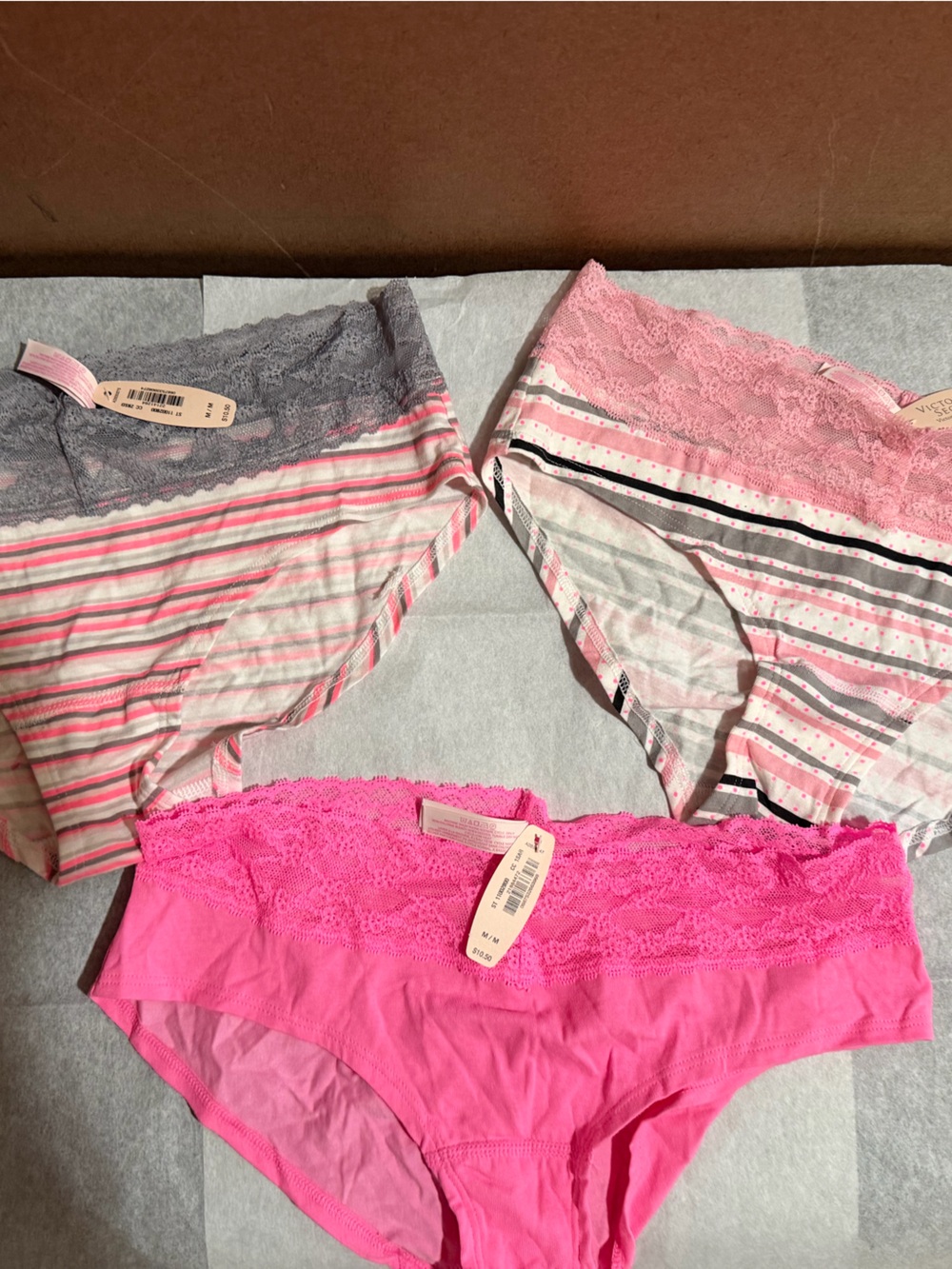 Victoria’s Secret Women's Lace-Trim hipsters Panties M bundle 3 Pink & Multi nwt